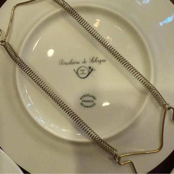 French Porcelain Green Apple Themed Decorative Plate Set of 4 - Picture 4 of 4